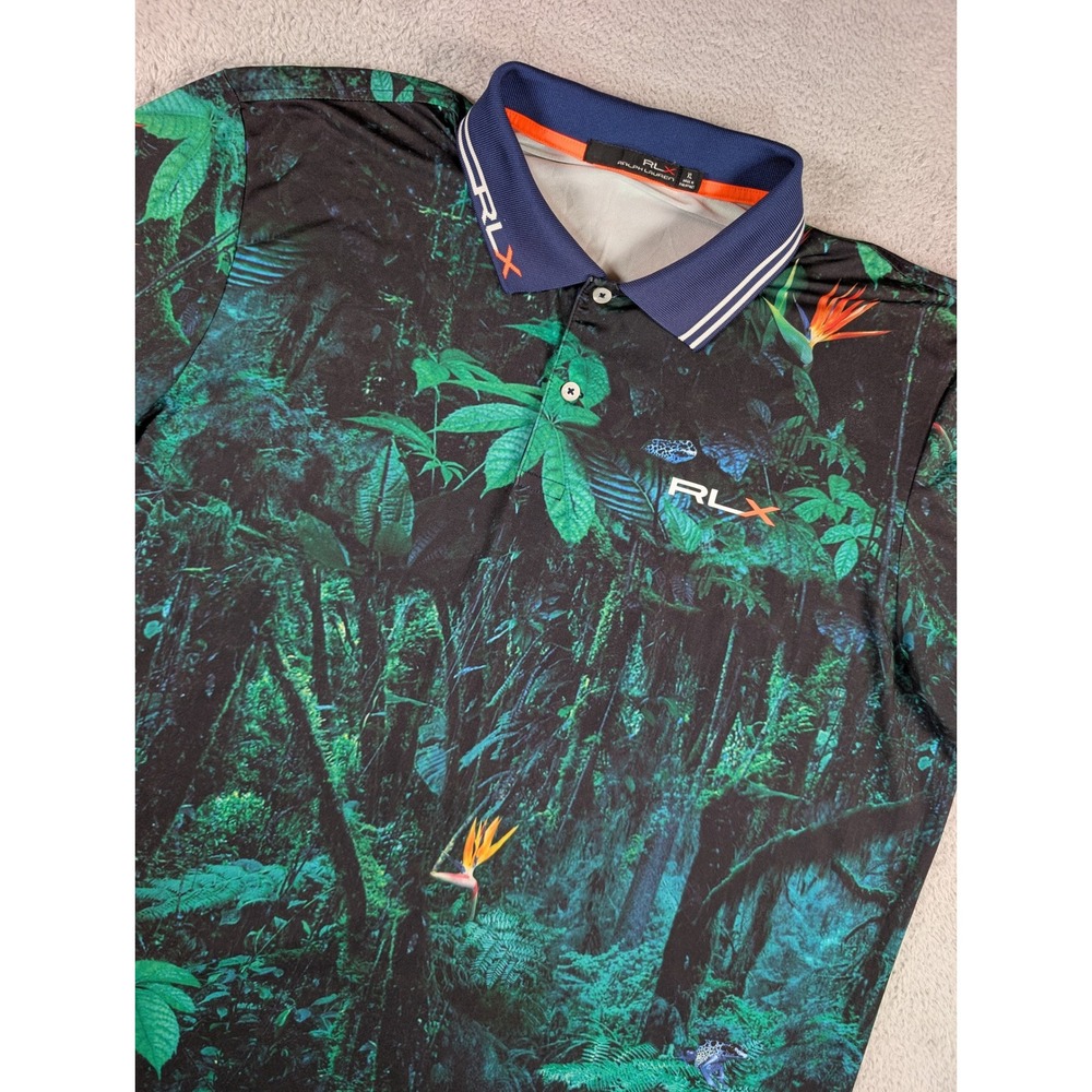 RLX Ralph Lauren Mens XL Jungle Tropical Frog Bird of Paradise Golf Polo Shirt